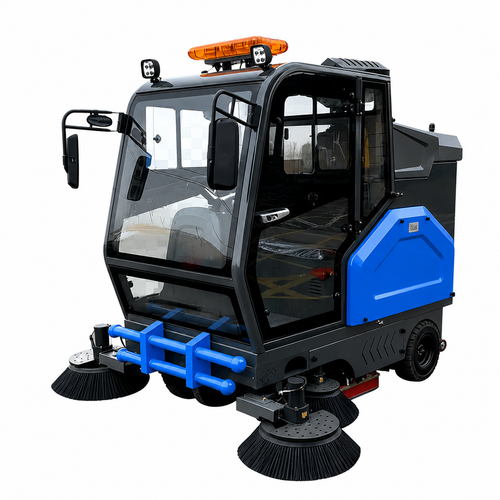 HS220 Full-Enclosed Ride On Electric Floor Sweeper - Front View with Side Brushes